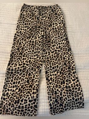 Leopard Print Silk-like Flowy Leg Pants
